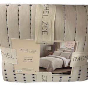 Rachel Zoe Full/Queen Natural and Blue Cotton Quilt Set 88”x92”